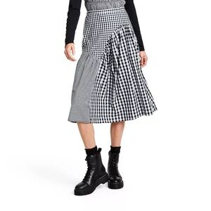 Sandy Liang x Target Black Gingham Mixed Media Cotton Midi Skirt